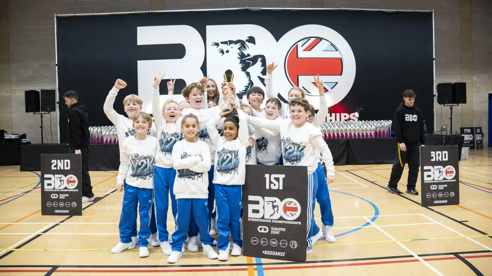 Young Streetfunk dancers with first place trophies